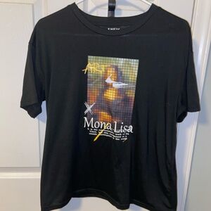 Black Graphic Tee with blurred Mona Lisa graphic